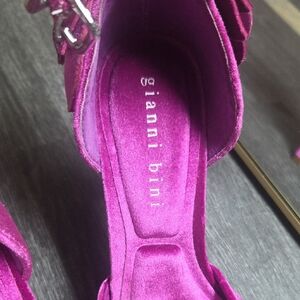 Gianni Bini Women's Magenta Suede Open-Toe Ankle-Strap Heels